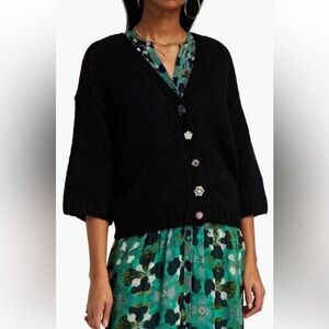 ba&sh Black Sweater with Floral Buttons